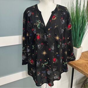 Harper 3/4 Sleeve Pullover Blouse Black SZ 3X/22-24 Skulls Hearts Stars Goth NWT